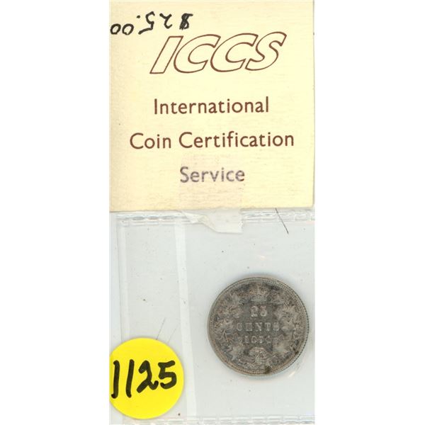1874-H Canada Silver 25 Cents Coin - Graded.