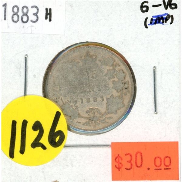 1883-H Canada Silver 25 Cents Coin.