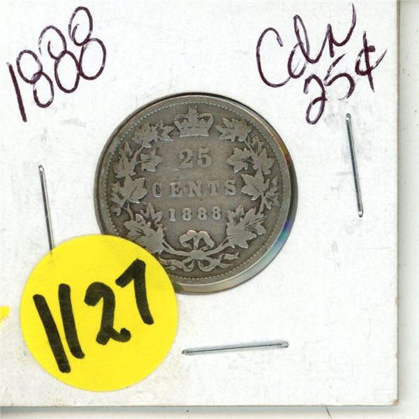 1888 Canada Silver 25 Cents Coin.