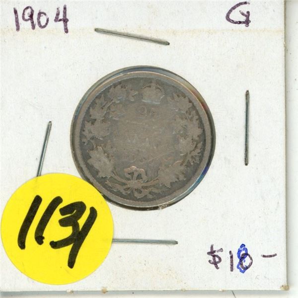 1904 Canada Silver 25 Cents Coin.