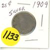 Image 1 : 1909 Canada Silver 25 Cents Coin.