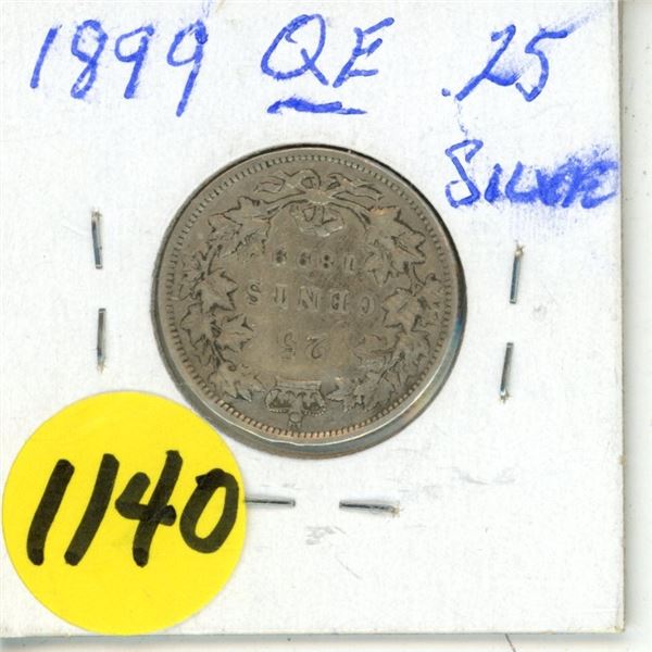1899 Canada Silver 25 Cents Coin.