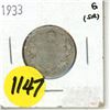 Image 1 : 1933 Canada Silver 25 Cents Coin.
