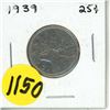 Image 1 : 1939 Canada Silver 25 Cents Coin.