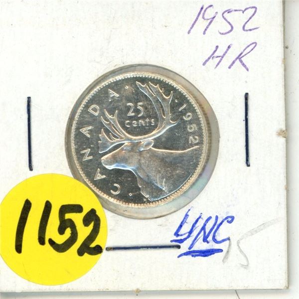 1952 Canada Silver 25 Cents Coin - UNC
