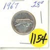 Image 1 : 1967 Canada Silver 25 Cents Coin.