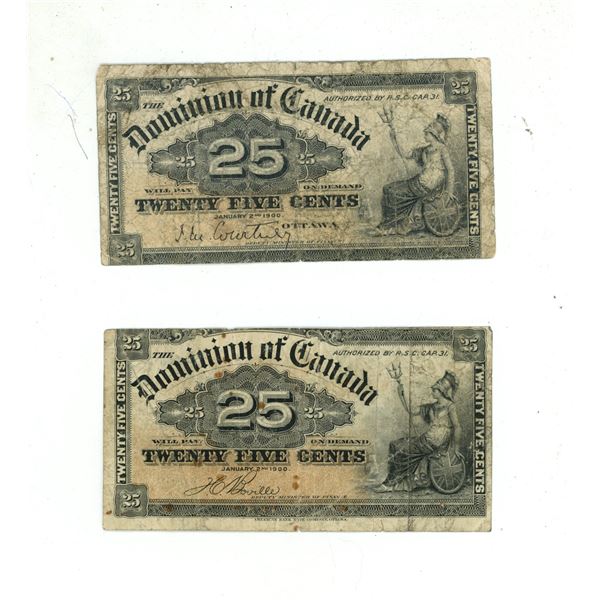 (2) 1900 Dominion of Canada 25 Cents Shinplaster.