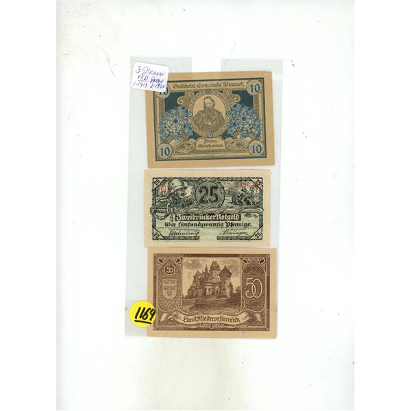 (3) German Small Bills -(1) 1919 and (2) 1920.