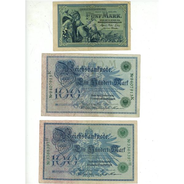 (4) 1924 German Reichshant Notes 1904, (2) 1908, 1910.
