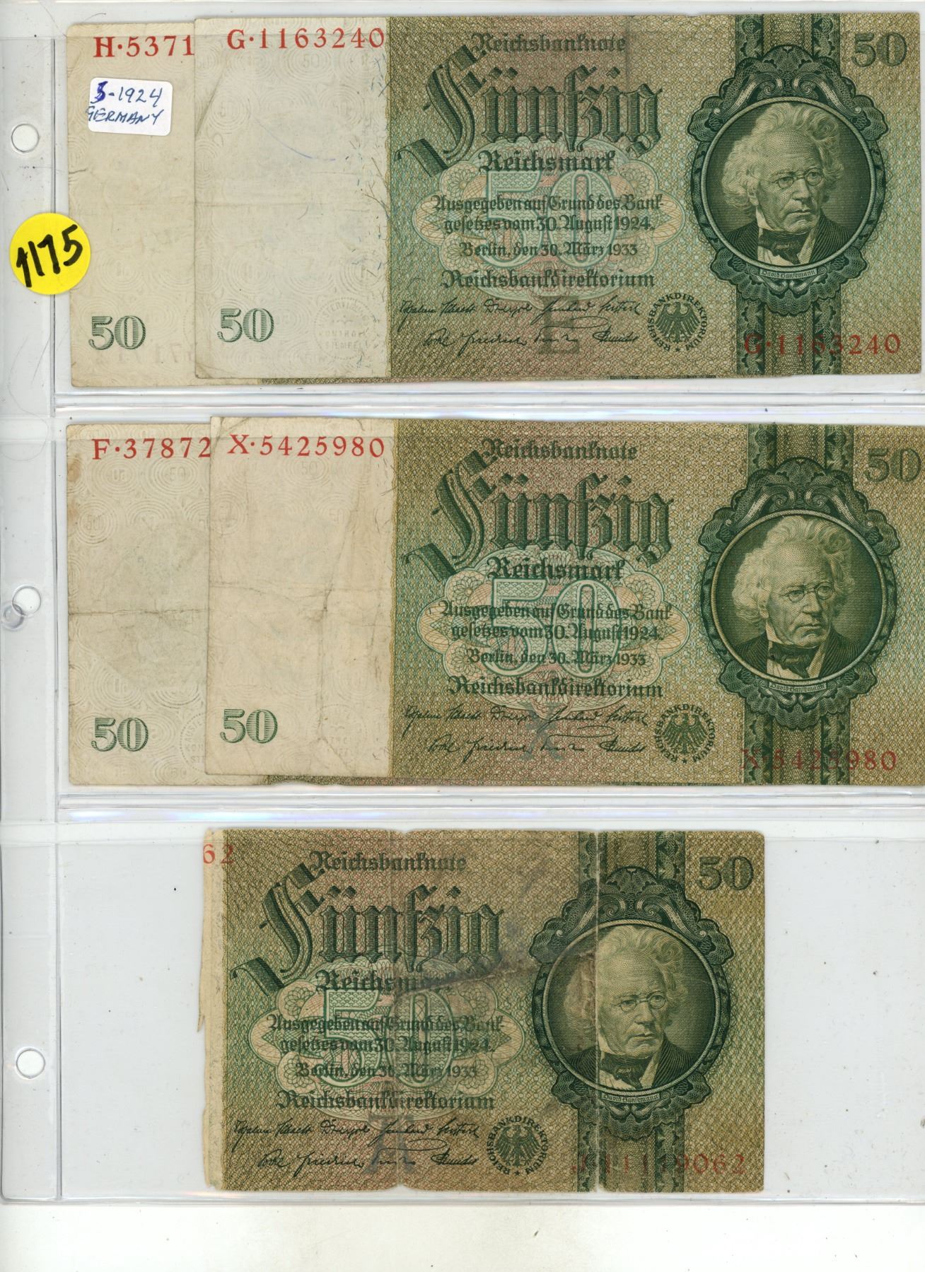 (5) 1924 German Reichshant Notes 5 x10 - Schmalz Auctions