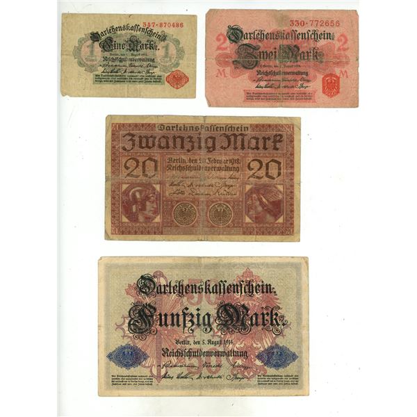 (5) 1914 German "Mark" Bills.