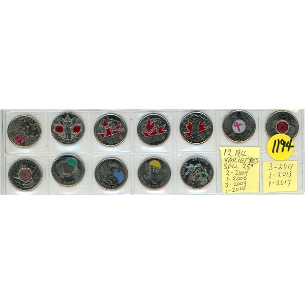 (12)  Special Colored 25 Cents Coins.