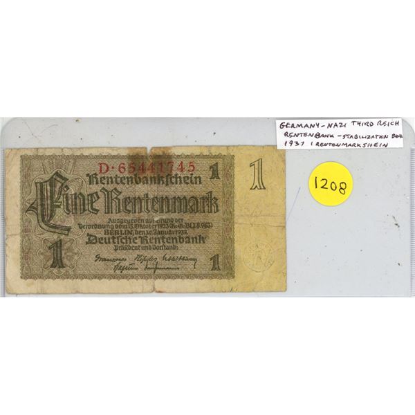 Currency 1937 Germany Nazi.
