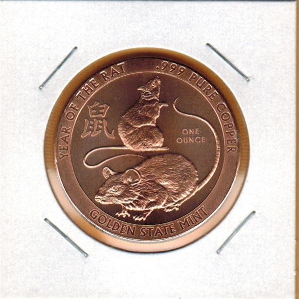 1 OUNCE COPPER -  .999 FINE - YEAR OF THE RAT