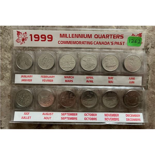Canada 1999 Millennial Set of 12 quarters in commemorative pouch sleeve.