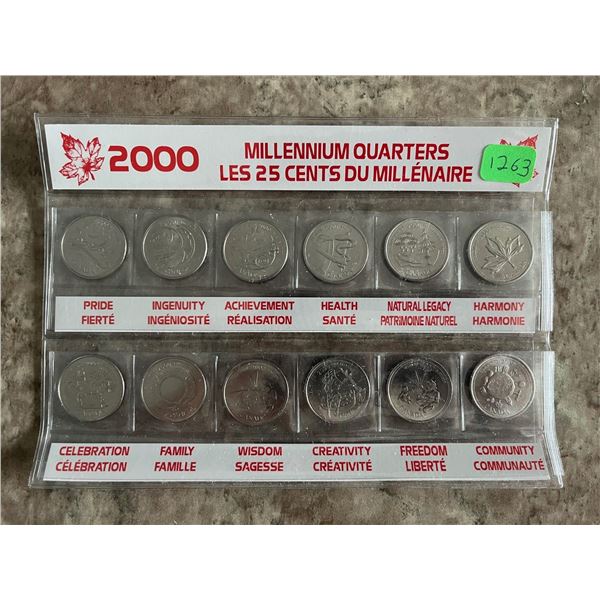 Canada 2000 Millennial Set of 12 quarters in commemorative pouch sleeve.