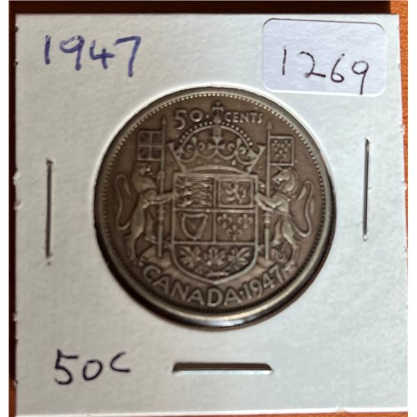 1947 Canadian Silver 50 cent coin.