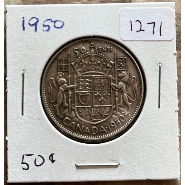 1950 Canadian Silver 50 cent coin.