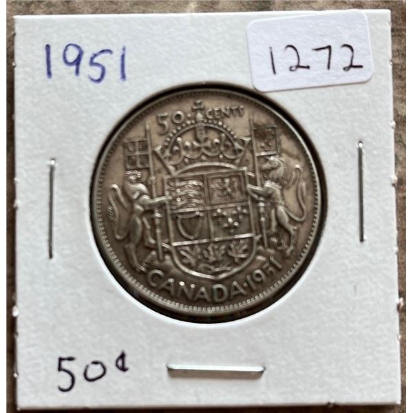 1951 Canadian Silver 50 cent coin.