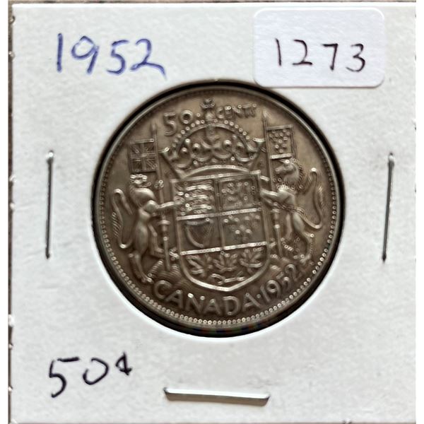 1952 Canadian Silver 50 cent coin.