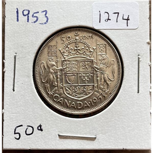 1953 Canadian Silver 50 cent coin.