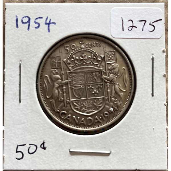 1954 Canadian Silver 50 cent coin.