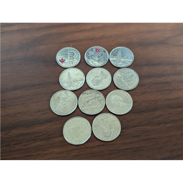 Lot of Misc. Canadian Quarters and American Quarters (2001 First Flight, 1812 Series Coins, and etc.