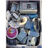 Image 2 : Pallet of items- table legs, tool boxes, garden decor, electrical supplies and gate