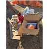 Image 1 : Pallet of items- fan, tonka fire truck, decor, gas can