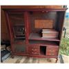 Image 1 : Good Condition (Just Needs some Work) 56.5"x19"x60" Wooden Entertainment Center W/ glass Door and Dr