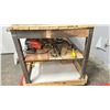 Image 1 : 44X32" WOOD AND METAL WORKBENCH WITH CONTENTS INC TIE DOWN STRAPS, HAMMER STAPLER, CROWBAR, B&D