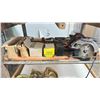 Image 4 : 44X32" WOOD AND METAL WORKBENCH WITH CONTENTS INC TIE DOWN STRAPS, HAMMER STAPLER, CROWBAR, B&D