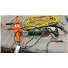 Image 1 : GROUP LOT OF ELECTRIC POWER TOOLS. HITACHI 4.5" GRINDER, B&D POLISHER, 2 DRILLS, 50' EXTENSION CORD