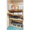 Image 1 : ASST FLASHING KITS AND FLASHING COMPONENTS PLUS STORAGE SHELF. APPROX 12 BOXES. SHELF IS 56"X30"