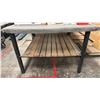Image 3 : METAL FRAMED WORK BENCH 8'X4' PLYWOOD TOP WITH CARPET COVER - NO CONTENTS