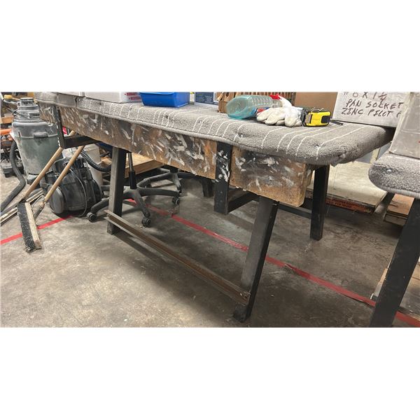 METAL FRAMED WORK BENCH 63"X48" PLYWOOD TOP WITH CARPET COVER - NO CONTENTS