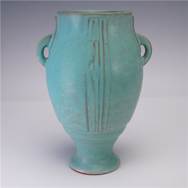 Roseville Pottery Blue Double-Handle Vase, Moderne