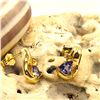 Image 2 : 14K Yellow Gold Trilliant-Cut Tanzanite and Diamond Earrings