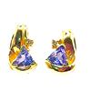 Image 8 : 14K Yellow Gold Trilliant-Cut Tanzanite and Diamond Earrings