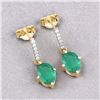 Image 8 : Zambian Emerald & Natural Diamond Dangle Earrings