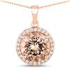 Image 1 : Morgonite and Diamond Halo Necklace in Rose Gold