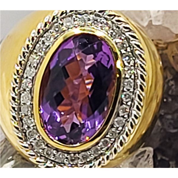 Bold 8 Carat Amethyst and Diamond Ring