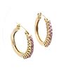 Image 2 : 14K Yellow Gold 3/4" Pink Sapphire Hoops