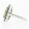 Image 6 : Platinum 2.30 ctw Marquise Light Yellow Diamond w/ Vivid Round Emerald Halo Ring