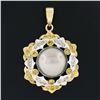 Image 2 : 18k TT Gold 11mm Gray Tahitian Pearl w/ 0.66 ctw White & Yellow Diamond Pendant