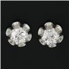 Image 2 : NEW 14K White Gold 0.76 ctw European Diamond Buttercup Prong Flower Stud Earring