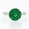 Image 4 : Vintage Platinum 3.04 ctw GIA Round Brilliant Green Emerald Baguette Diamond Rin