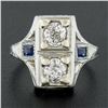 Image 2 : Antique Art Deco 18K White Gold .55 ctw Diamond & Baguette Sapphire Filigree Rin