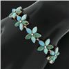 Image 5 : Vintage Silver Marquise Shape Natural Blue Turquoise Floral Link Chain Bracelet