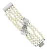 Image 2 : Vintage Platinum & Gold 5 Strand Cultured Pearl w/ Diamond Center Clasp Bracelet